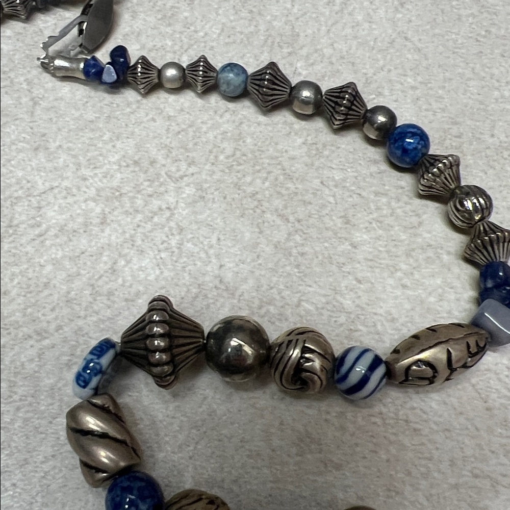 Silver Cross Pendant with Beaded Chain - Picture 4 of 5